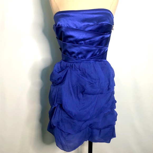Bebe Blue Summer Halter Cary Mini Silk Ruffled Cocktail Dress Small - Picture 7 of 17